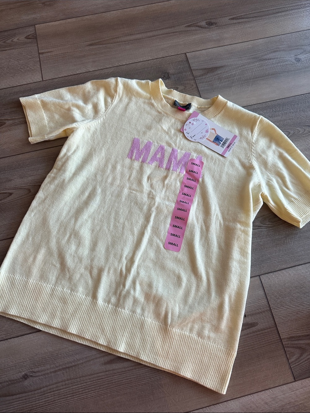 Vince Camuto yellow Short-Sleeve Knit Top with Pink Logo